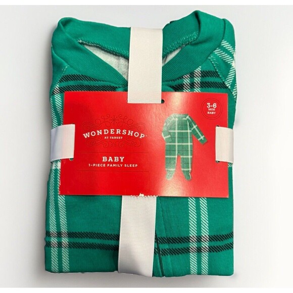 Wondershop Infant Baby Green Plaid Cozy Comfy One Piece Footed Zip Pajamas NEW! - Picture 2 of 7